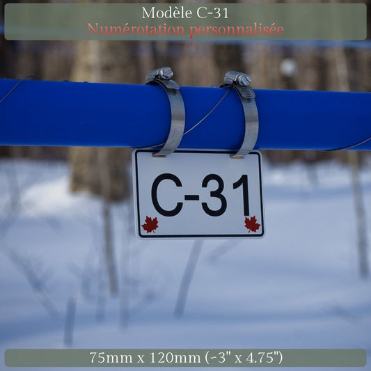 Pancarte tubulure - Modèle C-31 (3"x5") - Numérotation personnalisée