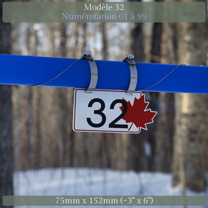 Pancarte tubulure - Modèle 32 (3"x 6") - Numérotation standard