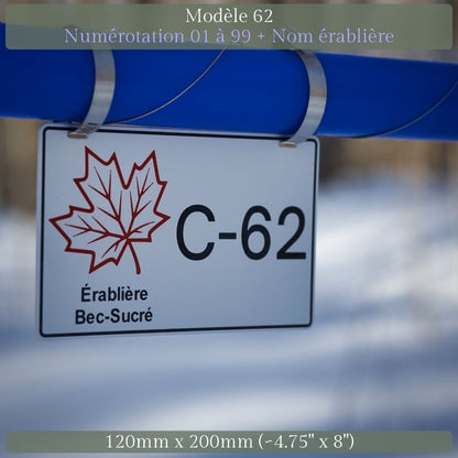Pancarte tubulure - Modèle 62 (5"x8") - Numérotation standard